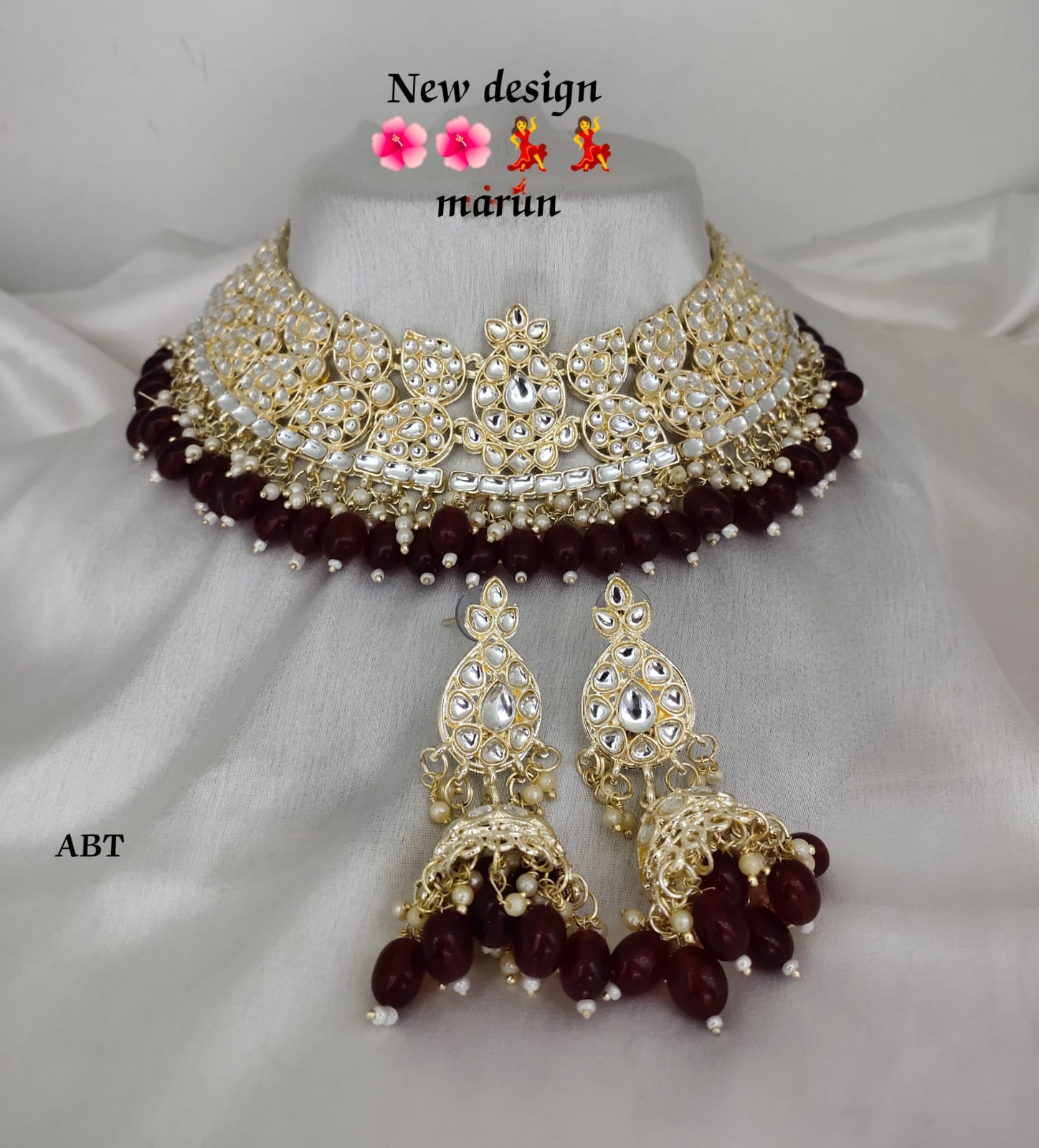 Maroon Bridal Choker Set with Matching Jhumkas